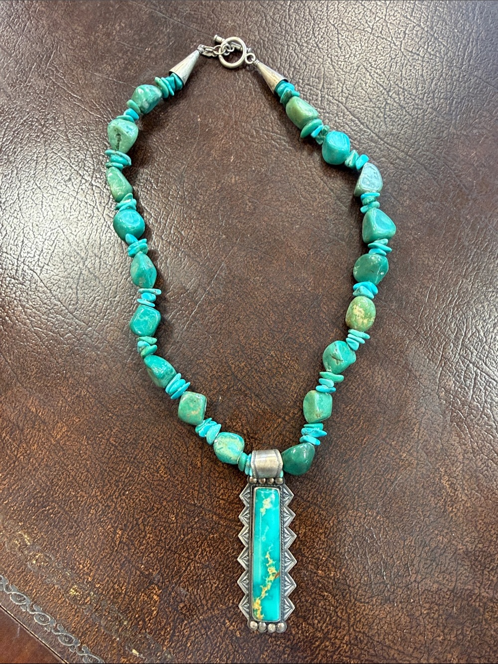 Peyote Bird Turquoise Beaded Statement Necklace with Pendant - Turquoise